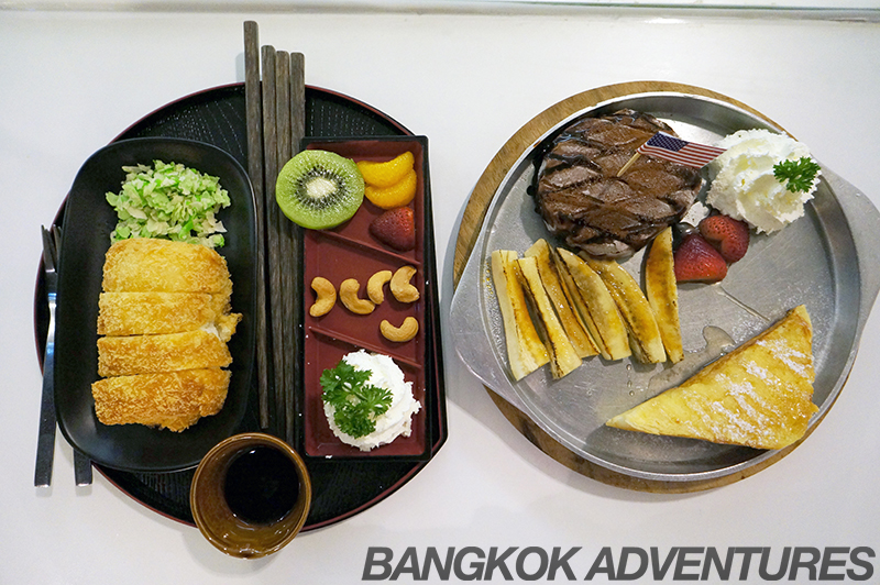 Tonkatsu and steak and fries ice cream at Icedea Bangkok