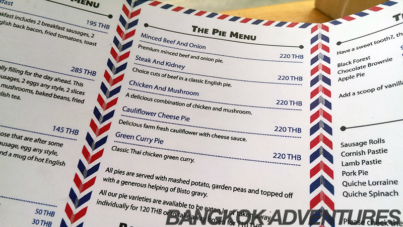 The pie menu at London Pie Bangkok